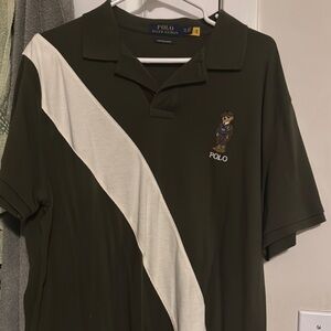 Polo by Ralph Lauren Green and White Diagonal Stripe Polo Shirt